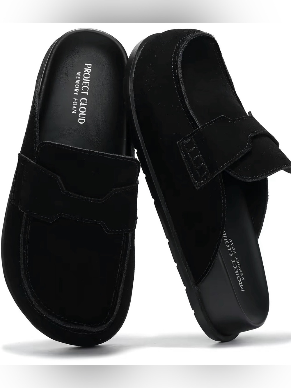 Project Cloud  Black Memory Foam Suede Clogs Sz 7